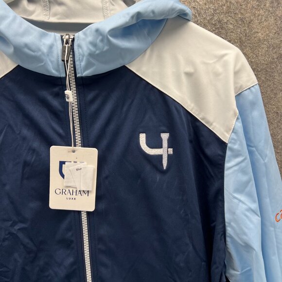 Graham Luxe Hooded Jacket Men Medium Navy Blue Light Gray Windbreaker Full Zip - Picture 7 of 11